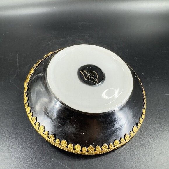 Antique La Chateau Porcelain Trinket Dish Metal Bronze Mount Victorian Scene VTG - Picture 9 of 16